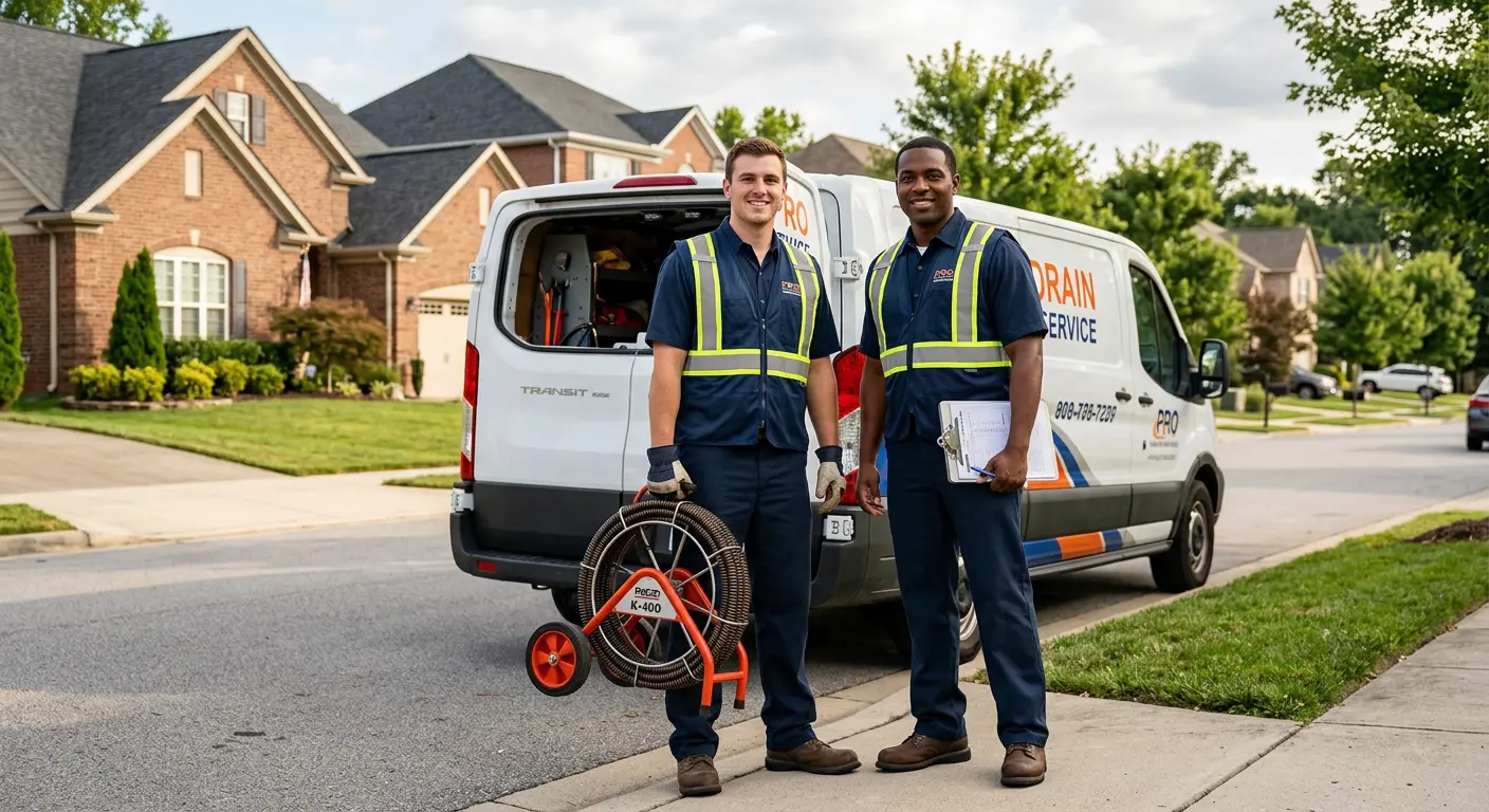 Sewer and drain service team with equipment ready for work in Florence