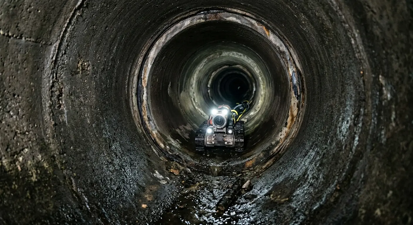 Robotic sewer camera inspecting pipe interior for Sewer Line Cleaning in Florence